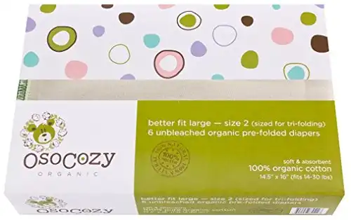 OsoCozy Organic Cotton Prefolds - Better Fit (Large 4x8x4)