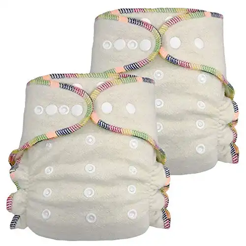 Fitted Cloth Diaper: Overnight Diaper with 2 Cotton Hemp Inserts, One Size with Snap Buttons (2-Pack)