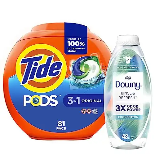 Tide PODS Laundry Detergent Soap Pods, & Downy RINSE & REFRESH Laundry Odor Remover And Fabric Softener,